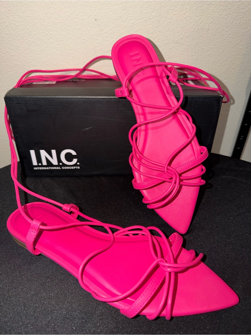 INC International Concepts Women's Hot Pink Lace-Up Pointed Toe Flats